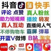 抖音快手视频号涨粉点赞直播间人气